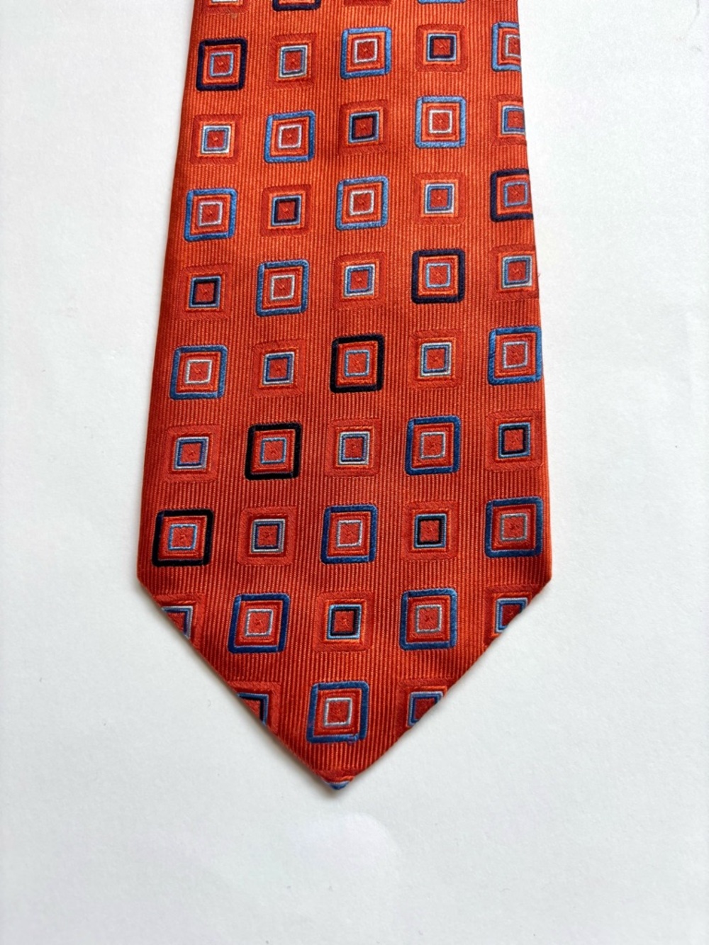 TURNBULL & ASSER Men's Orange Geometric Silk Tie